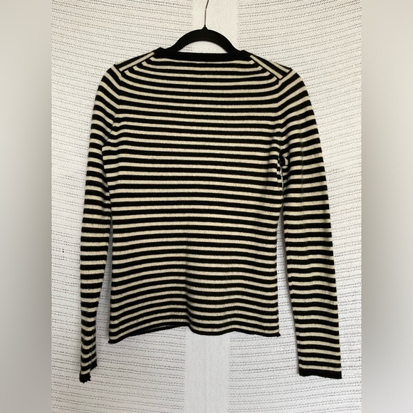 J. Crew Fitted Ribbed Black and Cream Long Sleeve Tee - Picture 2 of 5